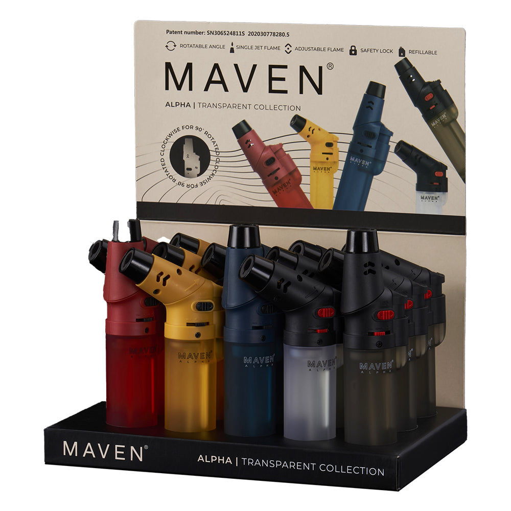 Maven Alpha+ Transparent Torch Lighters - 15ct