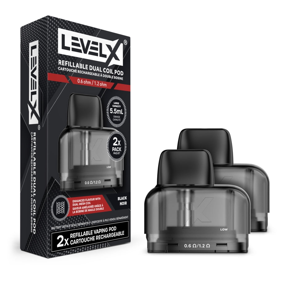 Level X Refillable Dual Coil Pod 5.5ml 0.6/1.2ohm 2/Pk 6Pk/Carton