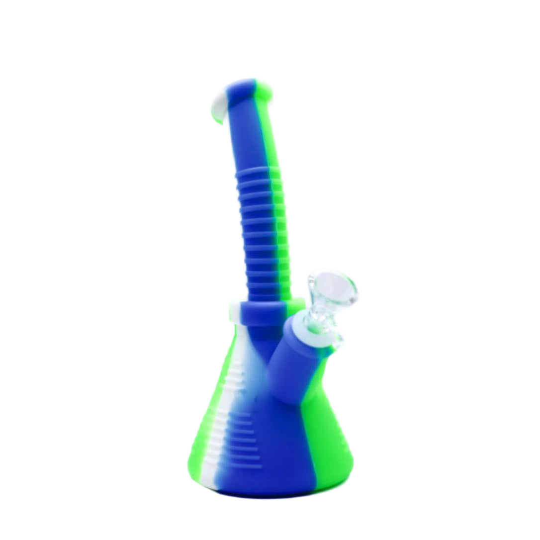 8" Angled Ribbed Beaker Silicone Bong